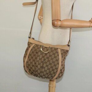 GUCCI GG Canvas Shoulder Bag Beige Gold